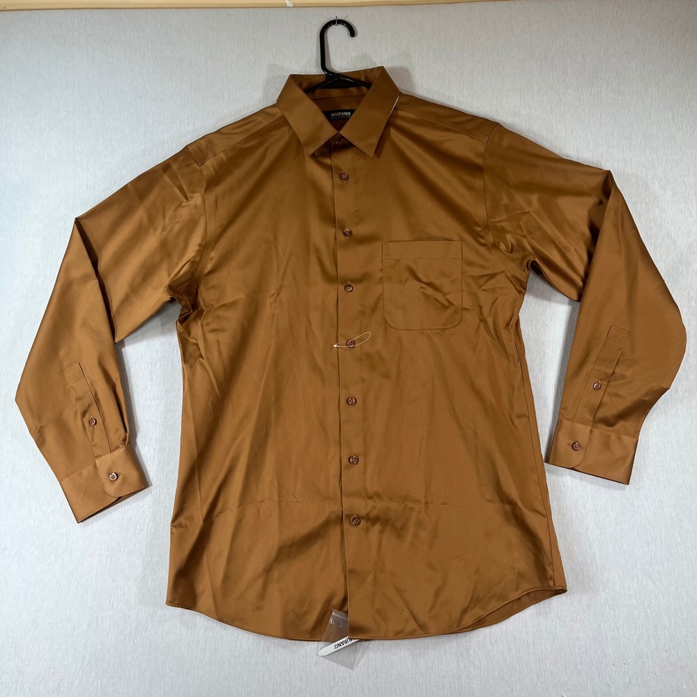 NEW Murano Dress Shirt Men 16 34/35 Bronze Copper Sateen Button Down Long Sleeve